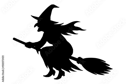 Silhouette of a Witch Flying on a Broomstick