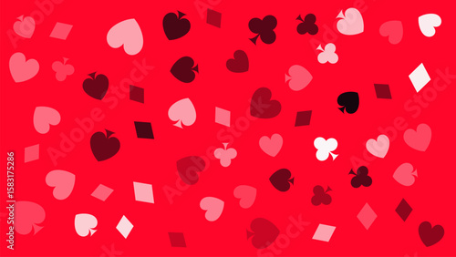 Light Red Vector Background with Poker Symbols Hearts, Spades, Clubs, Diamonds Pattern