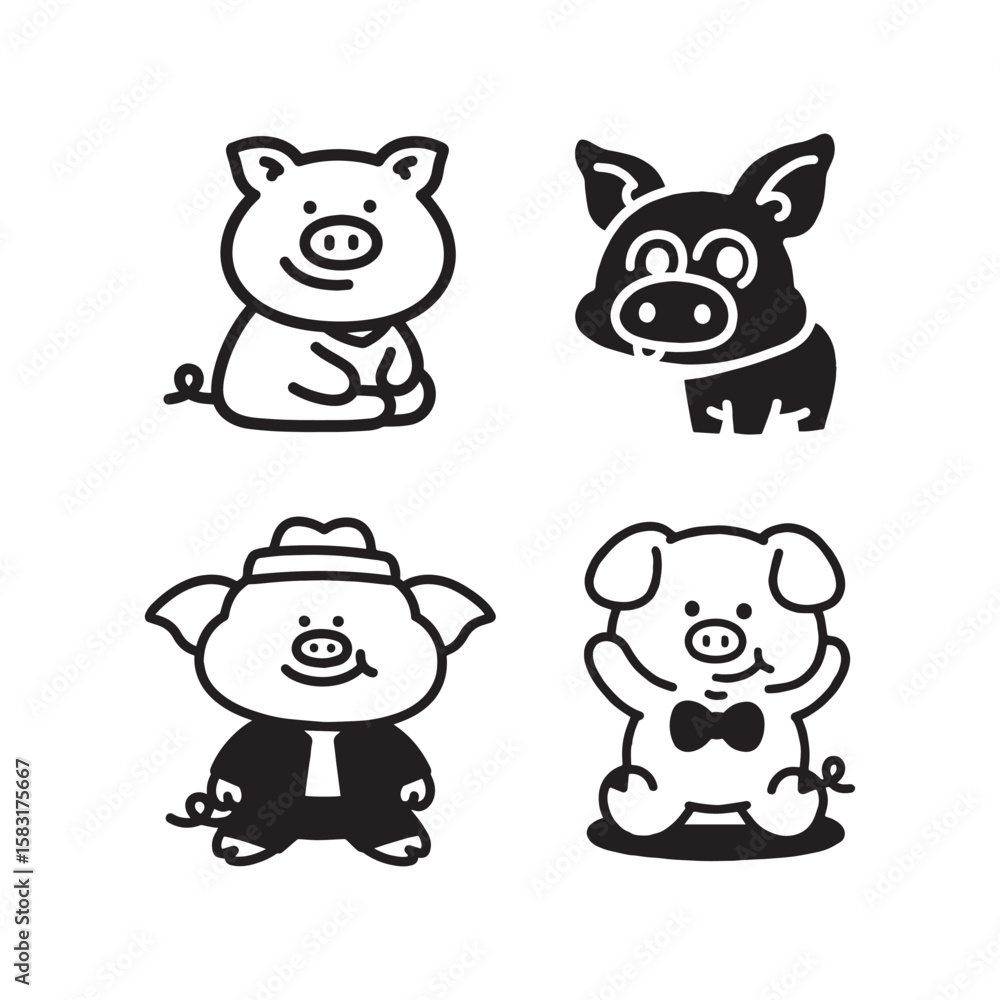 Fototapeta premium Pig vector piglet farm animal cute pig cartoon pig illustration pig graphic pig design pig art