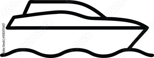 Elegant Speedboat Icon, Luxury Yacht Design, Watercraft Silhouette, Nautical Vessel, Ocean Travel, Marine Transportation, Coastal...