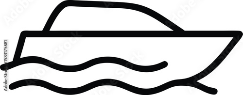 Elegant Line Art Illustration of a Speedboat Sailing on Waves, Perfect for Nautical Designs and...