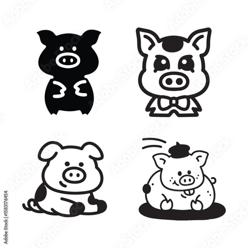 Piggy pig piglet farm animals swine vector illustration cartoon icon cute design graphic art drawing