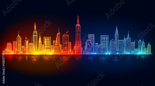Neon cityscape silhouette