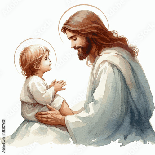 Guiding Hand Light Jesus Christ and the Child isolated watercolor vector illustration svg