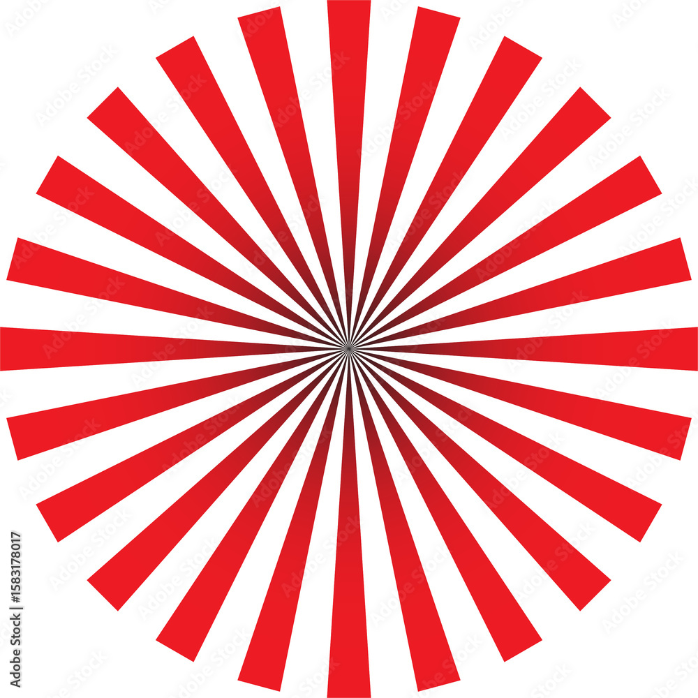 Fototapeta premium Radiant red and white sunburst pattern with radiating stripes emanating from the center isolated on transparent background