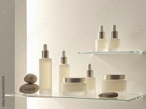 Wallpaper Mural Minimalist Skincare Essentials on Glass Shelves Torontodigital.ca