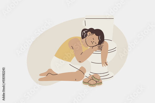 Young Woman Suffering from Bulimia Nervosa Illustration