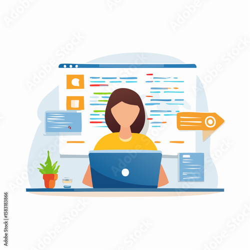 AI-powered web development and programming. A software developer coding with artificial intelligence support, ideal for content about machine learning, AI-assisted coding, next-gen tech solutions