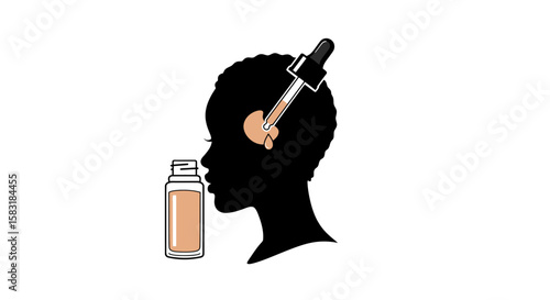 Black Silhouette of Woman with Makeup Dropper – Vector Illustration