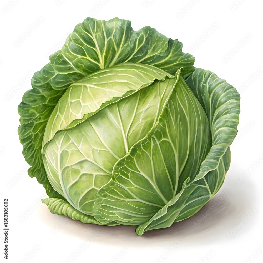 Fototapeta premium Early Jersey Wakefield Cabbage – Pointed Green Freshness on White Background