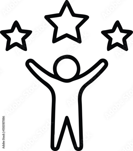 Achieve Your Goals: Person Celebrating Success with Three Stars, Reaching for Dreams, Aspiration Icon, Motivational...