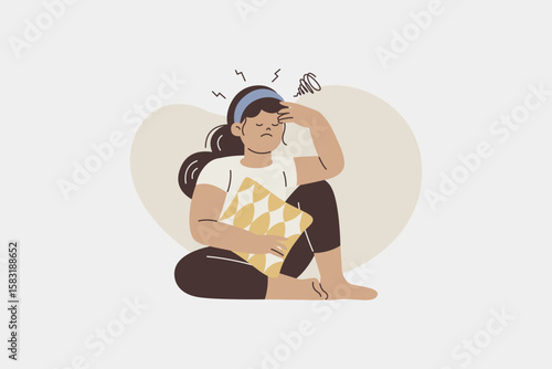 Woman Experiencing Insomnia and Sleep Disorders Due to Stress Illustration
