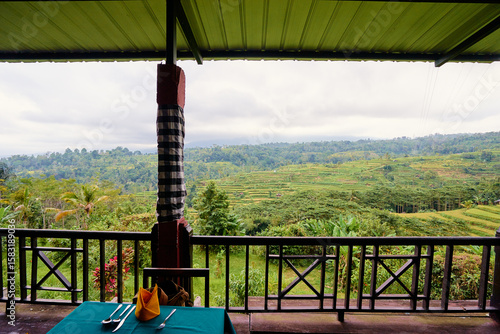 Wallpaper Mural Scenic Outdoor Dining View Overlooking Verdant Rice Terraces and Tropical Landscape Torontodigital.ca