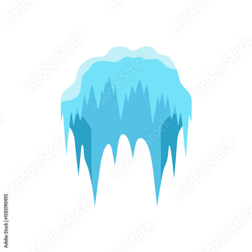 realistic icy cave with stalactites on white 