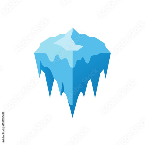 realistic melting glacier with cracks on white 