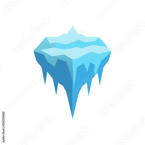 realistic melting glacier with cracks on white 