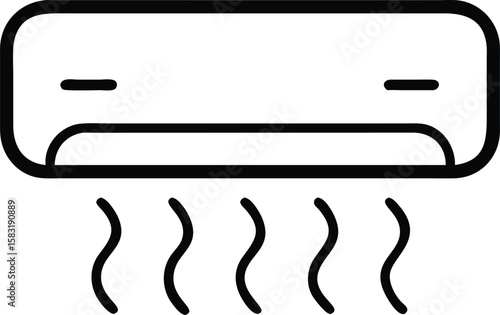 Modern Air Conditioner Icon, Clean Line Art, Home Cooling System, HVAC Illustration, Simple Design, Climate...