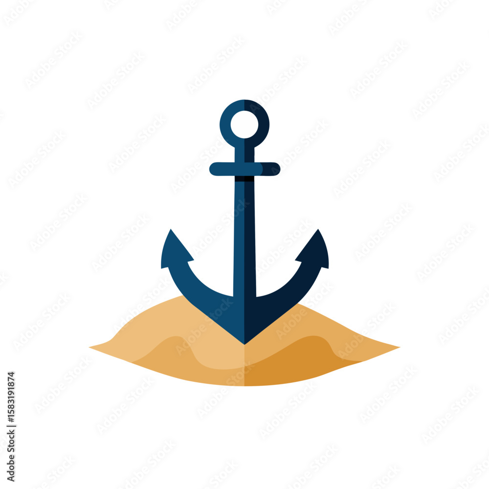 realistic ship anchor buried in soft sand on white realistic ship anchor buried in soft sand on white