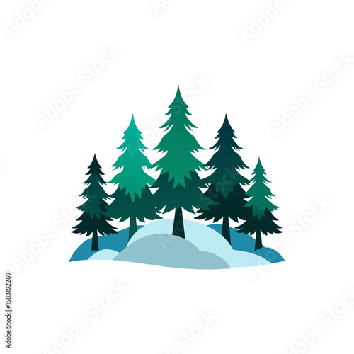 realistic snowy pine tree forest on white 