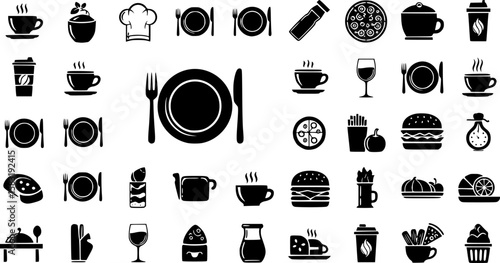 Black Restaurant Icon set Vector illustration
