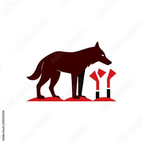 realistic wolf sniffing ancient trail markers 