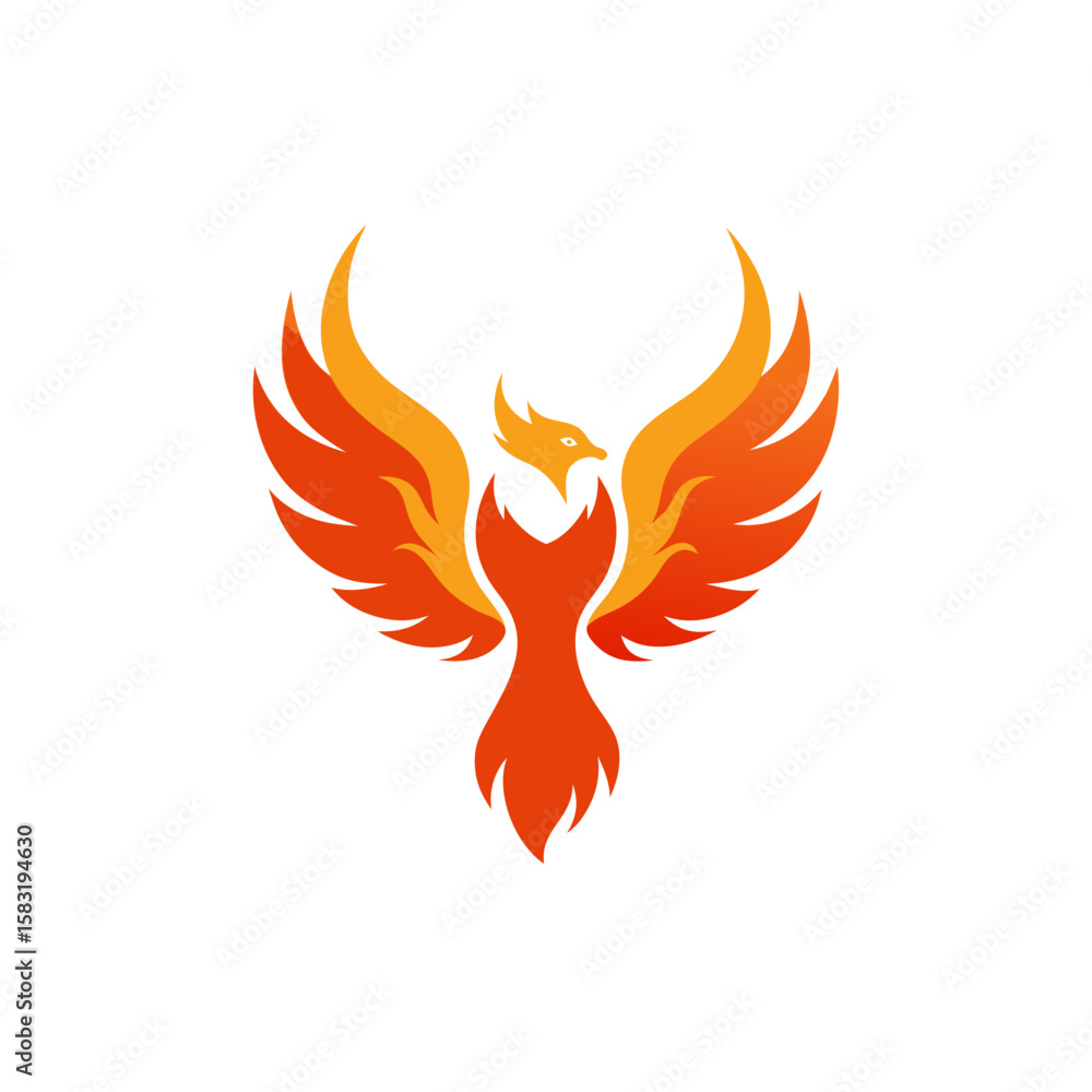Fototapeta premium stylized phoenix rising from flames on white 