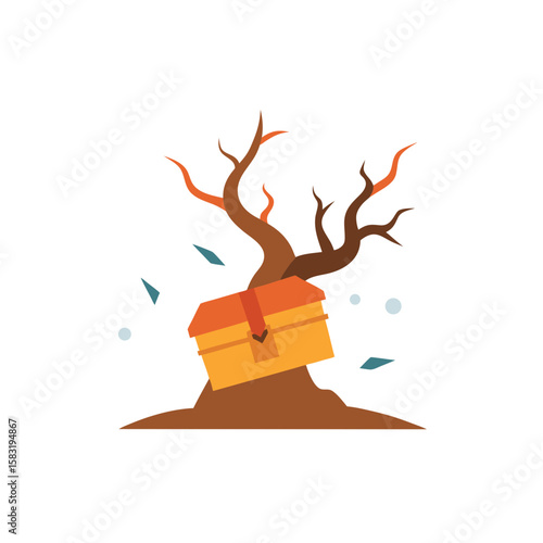 treasure chest caught in tree branches after 