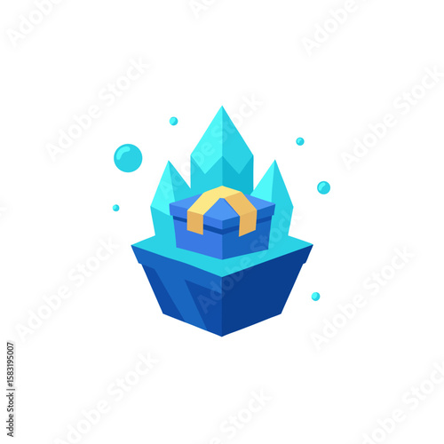 treasure chest floating in magical crystal waters  