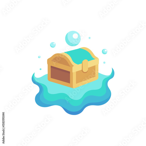 treasure chest floating in magical glowing water 