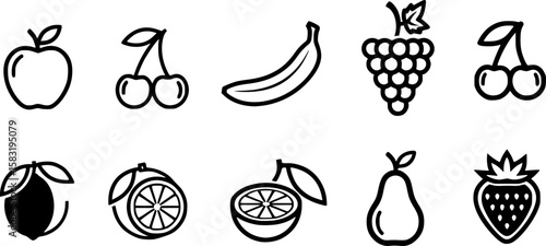 Fruite Silhouette Icon set Vector Illustration on White Background
