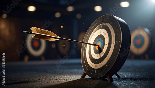 Arrow Hitting Bullseye Target Goal Success - Dark and Moody Photogr.