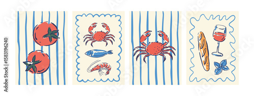 Hand drawn vintage illustrations in a doodle style. Vector Food illustrations in classic Italian aesthetics. Dolce Vita - Menu, posters designs.