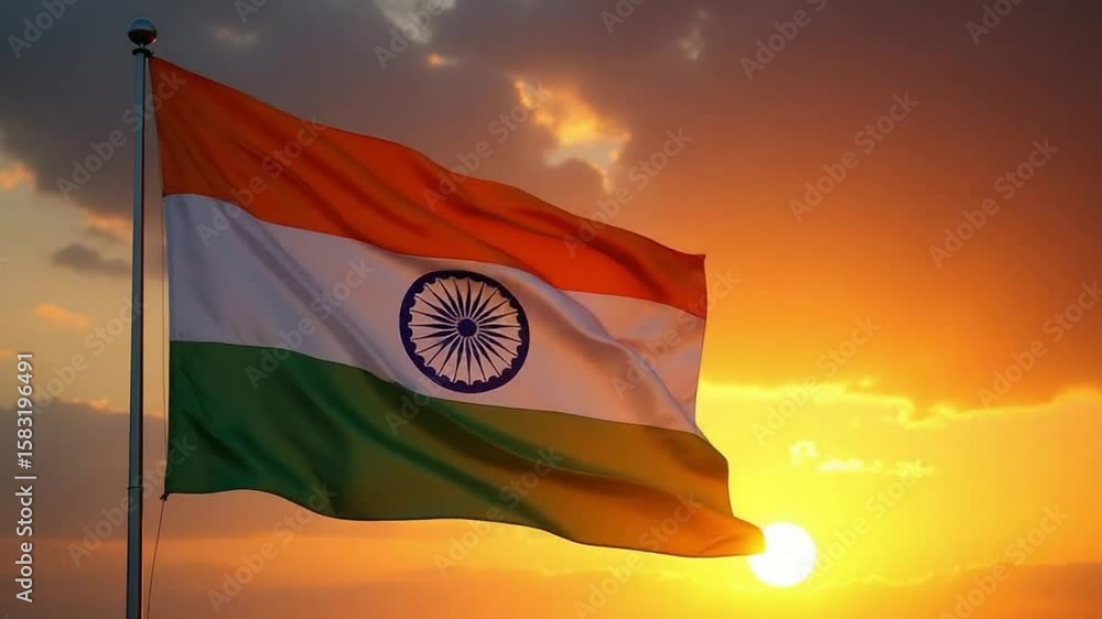 Indian Flag Flying in Evening Sky – Honoring the Spirit of Independence