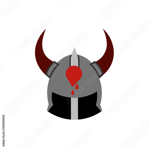 viking helmet with battle scars on white background