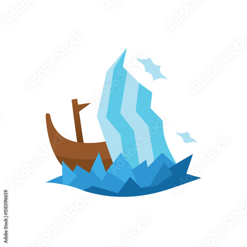 viking longboat shattered and frozen into glacier .svg