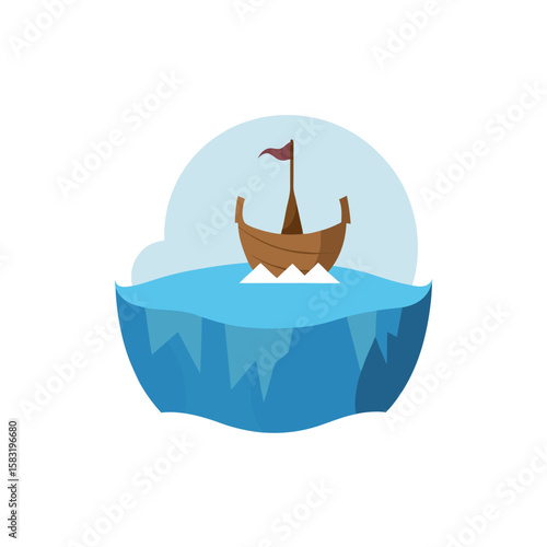 viking longship frozen into glacier on white 