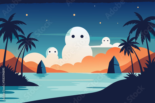 A glowing jack o lantern on a tropical porch vector illustration