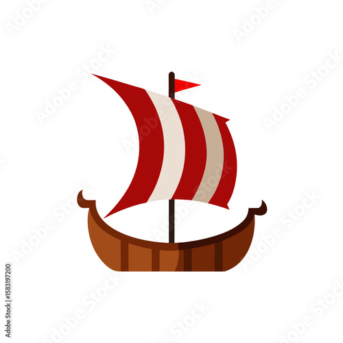 viking ship with torn sails on white background  