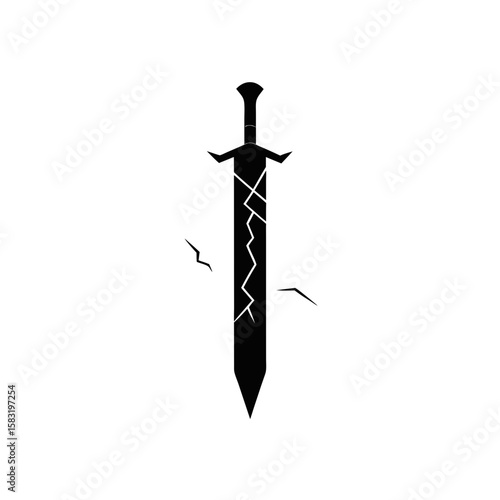 viking sword cracked with ancient runes on white 