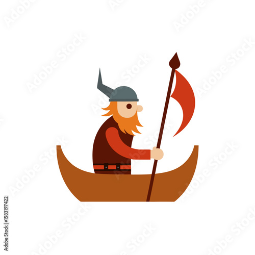 viking warrior rowing longship on white background.svg