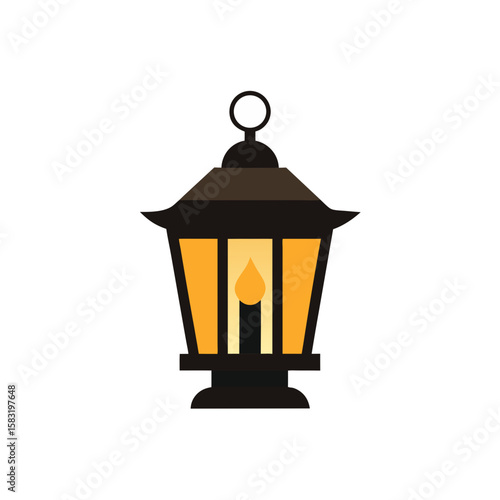 vintage lantern glowing softly on white background 