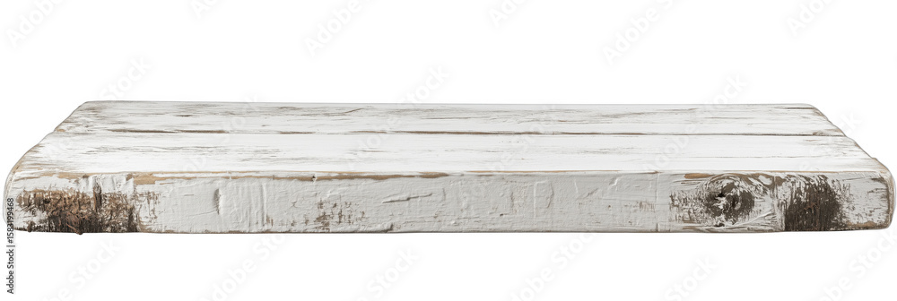 Fototapeta premium Rustic white wooden tabletop with distressed finish for home decor and furniture design, isolated on transparent background