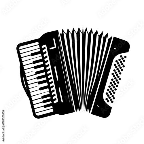 Accordion silhouette with keys and bellows on transparent background for music design concept
