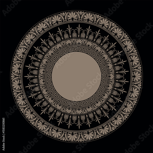 Vintage round frame with decorative greek ornament. Greek meander. Circle european border. Round antique border. Patterns of Greece, ancient Rome. Classic egyptian, assyrian, greek motives. For textil