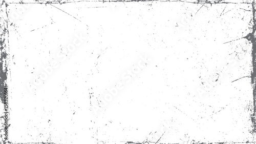 Vintage grunge scratch texture with damaged frame border. Worn white background with cracked surface for retro overlay effect.