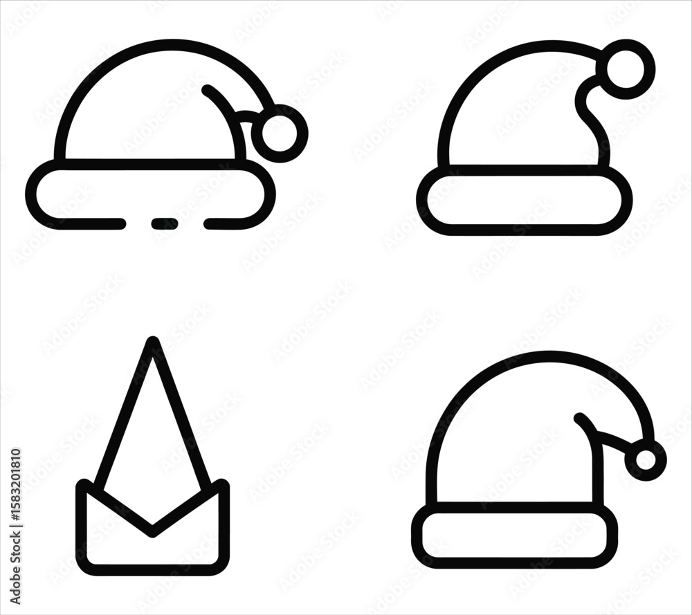 Santa Claus Hat Silhouette Set Santa Claus Hat Silhouette Set