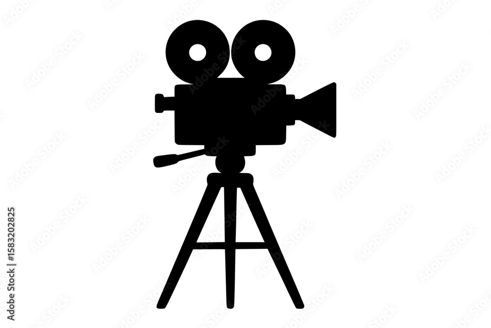 Obraz premium Silhouette of a vintage film camera on a neutral background