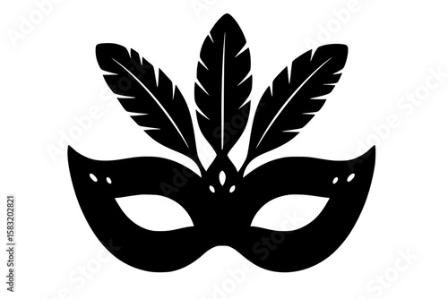 Artistic Silhouette of a Decorative Mask with Feathers