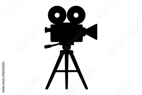 Silhouette of a vintage film camera on a neutral background