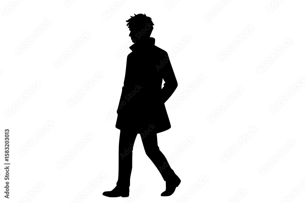 Silhouette of a man walking in a stylish coat Silhouette of a man walking in a stylish coat